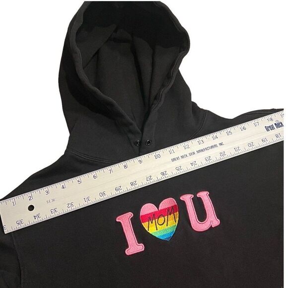 Teddy Fresh Hoodie Adult L Black I Heart Mom Graphic Rainbow Heart - Picture 8 of 12